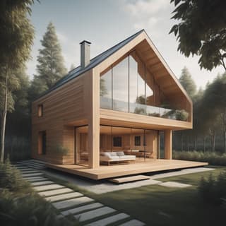 Casa moderna de madera en bosque