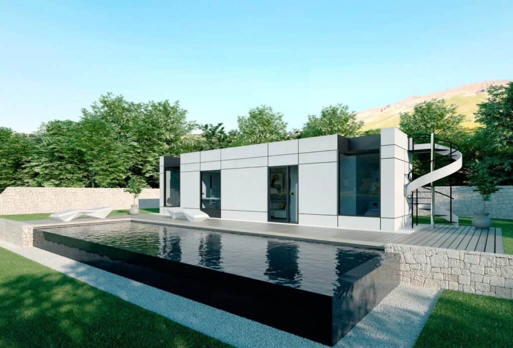 Casa moderna con piscina y jardín